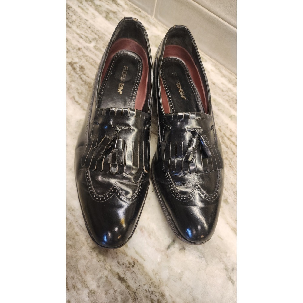 Florsheim Loafers Mens 13 D Black Wingtip Kiltie Tassel Dress Shoes